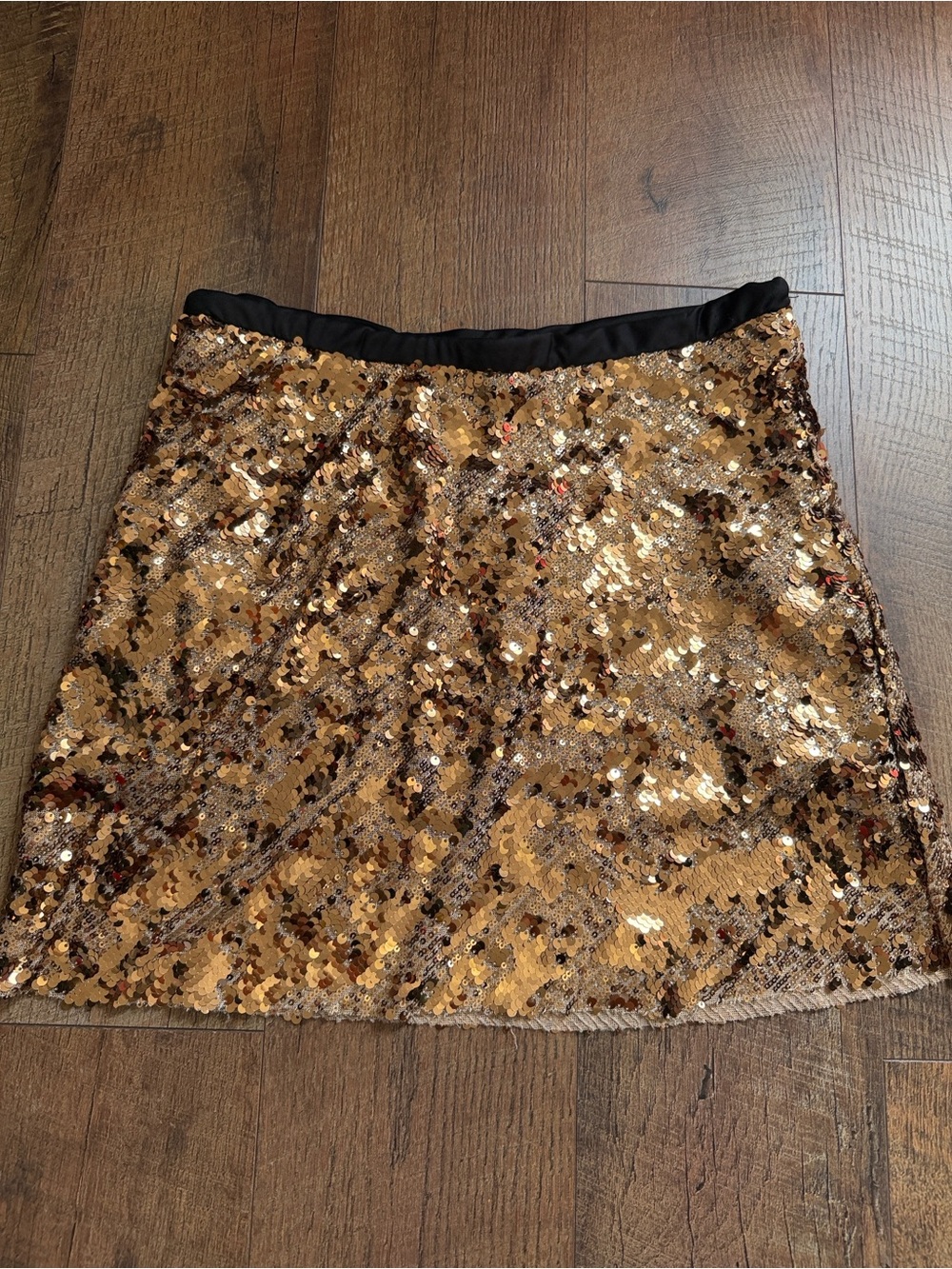 Zara Gold Sequin Mini Skirt with Black Waistband